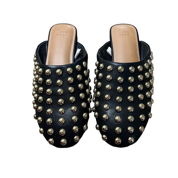 A NEW DAY Channing Slip On Mule Flats Studded Jet Black - Picture 2 of 5
